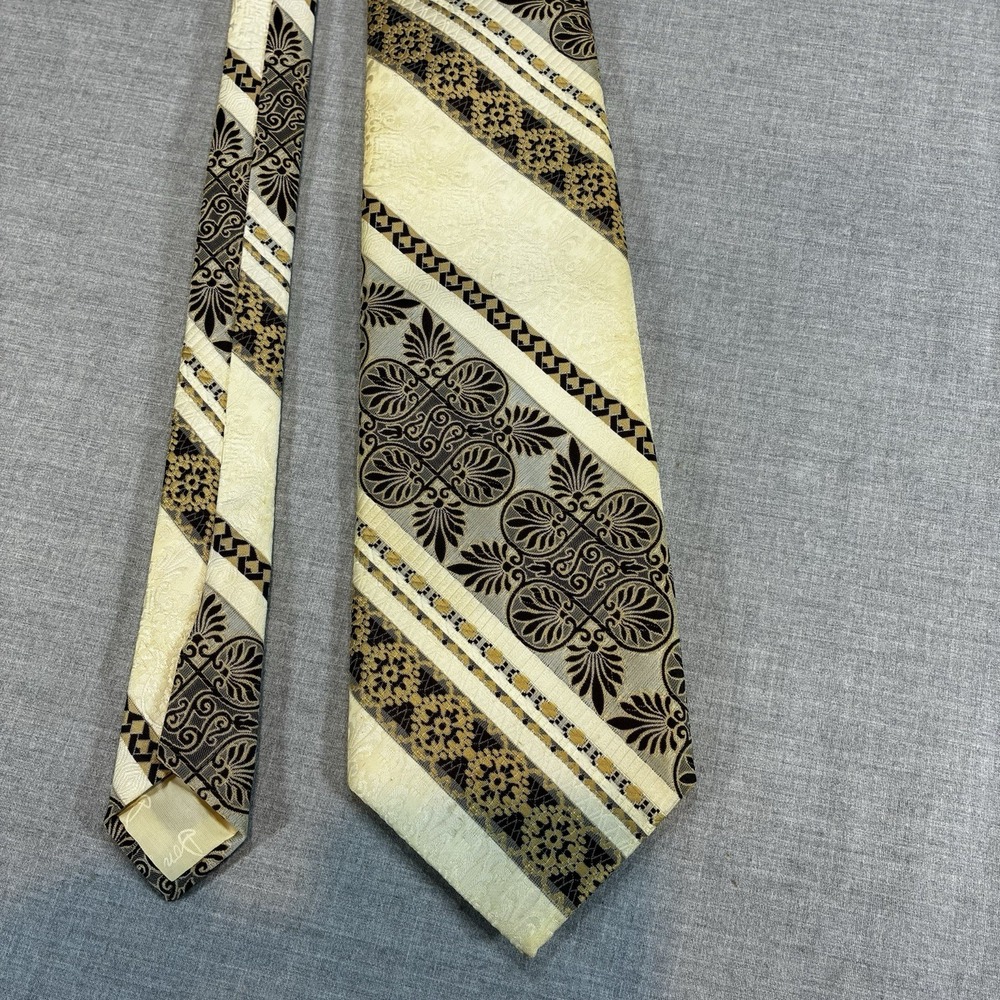 Vintage DON LOPER California Retro Wide Tie Stripe Scroll Polyester READ FIRST